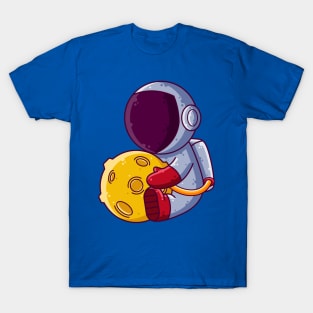 Cute Astronaut Holding Moon Cartoon T-Shirt
